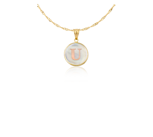 Kırmızı Altın U Harfi Sedef Kolye Ucu
