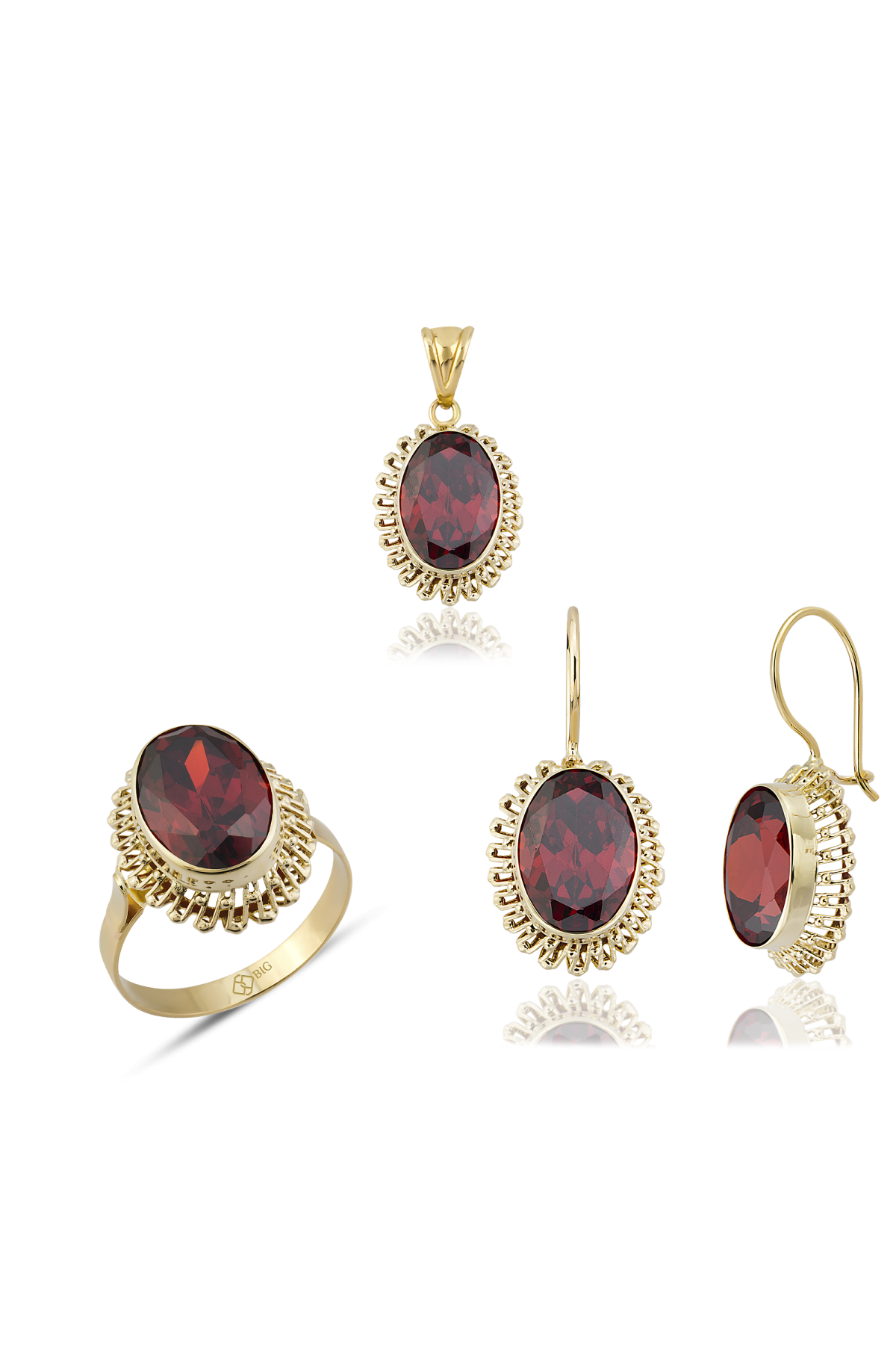 Altın Güverseli Garnet (Kırmızı) Renk Üçlü Set