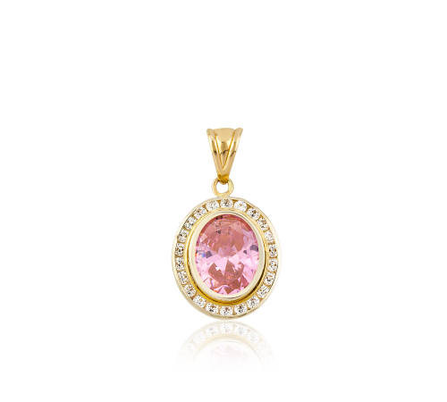 Altın Kanallı Pembe Renk Kolye