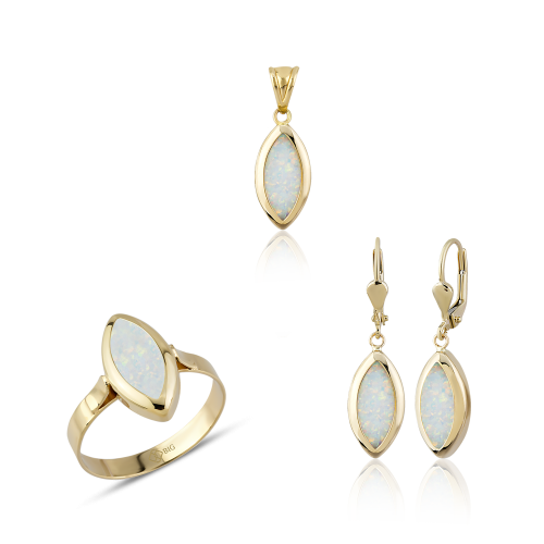 Altın Opal Taşlı Üçlü Set