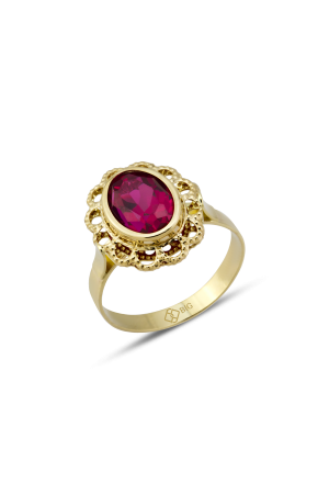 Altın Telkari Ruby (Yakut) Renk Yüzük 8x10 mm