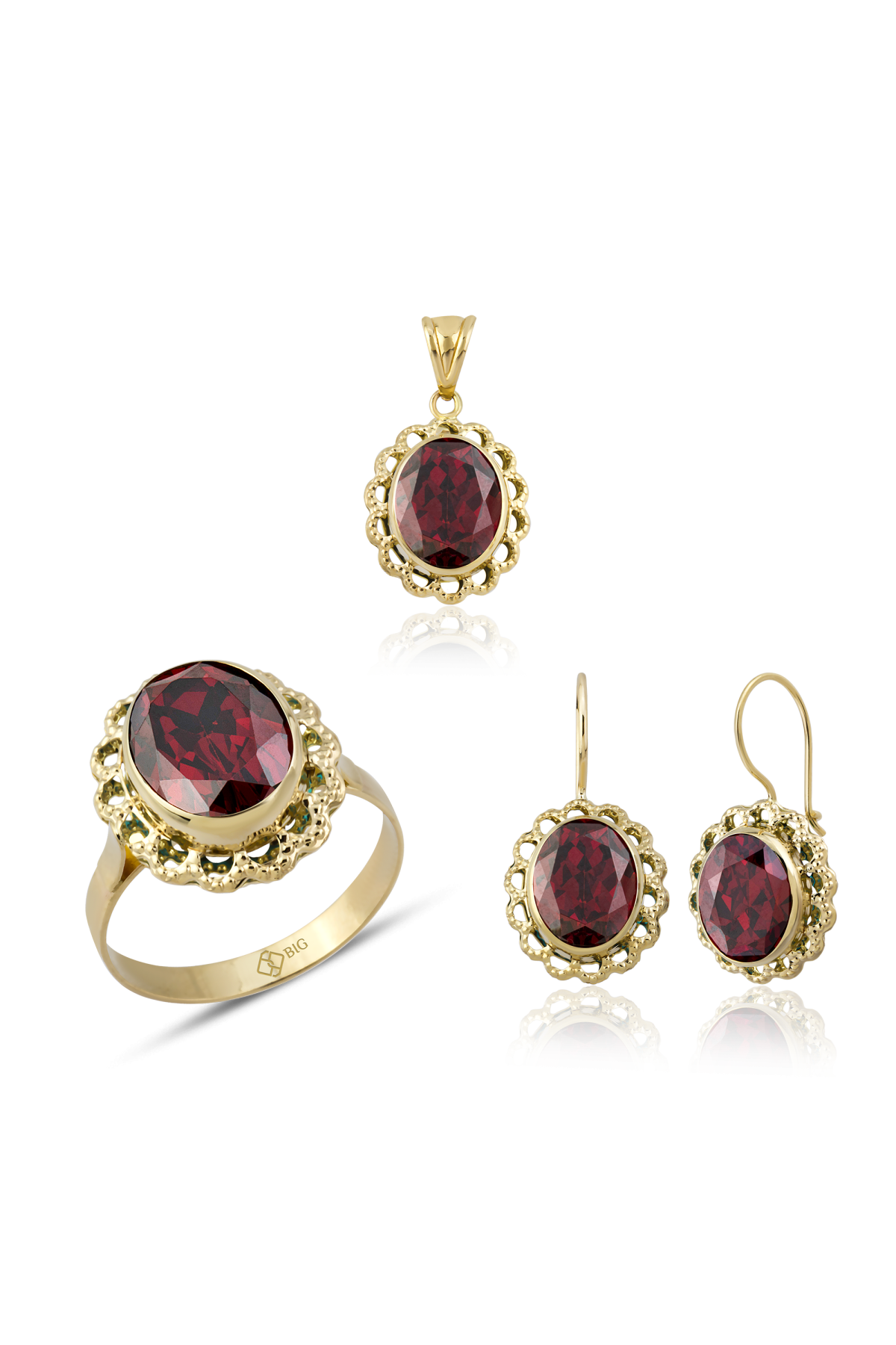 Altın Telkari Garnet (Kırmızı) Renk Üçlü Set