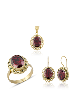 Altın Telkari Garnet (Kırmızı) Renk Üçlü Set