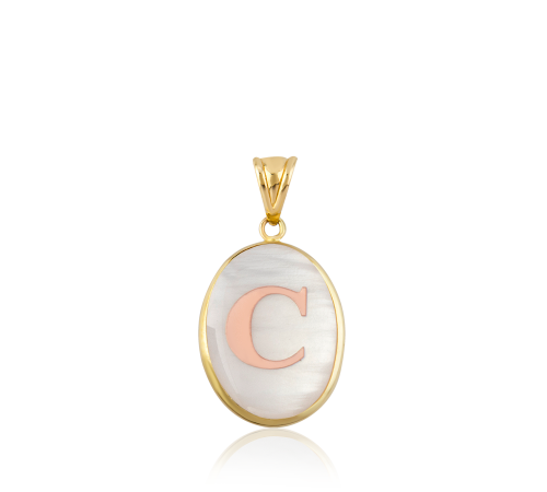 Kırmızı Altın Oval C Harfi Sedef Kolye Ucu
