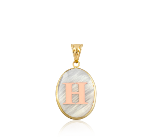 Kırmızı Altın Oval H Harfi Sedef Kolye Ucu