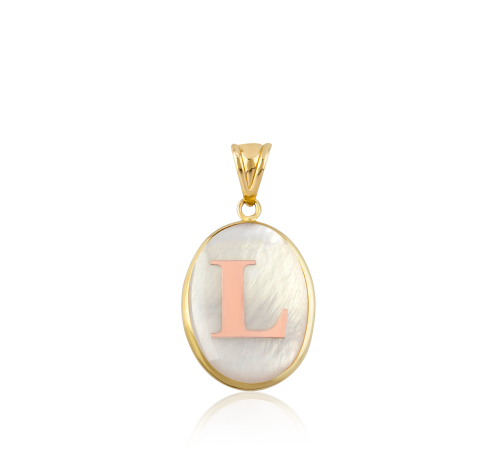 Kırmızı Altın Oval L Harfi Sedef Kolye Ucu